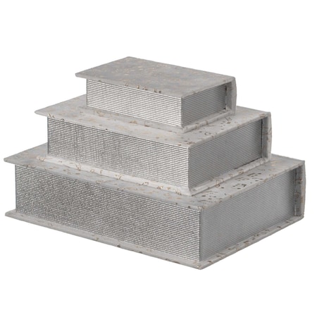 Vintiquewise White Velvet Vintage Storage Wooden Antique Classic Decorative Book Box Holder, PK 3 QI004265.WT-M